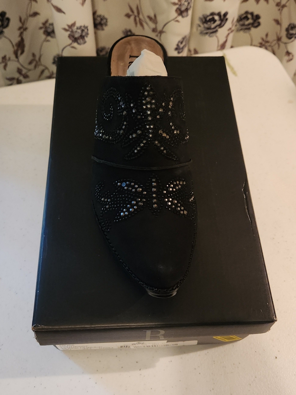 Reba Black Embellished Pointed Toe Mule - Women